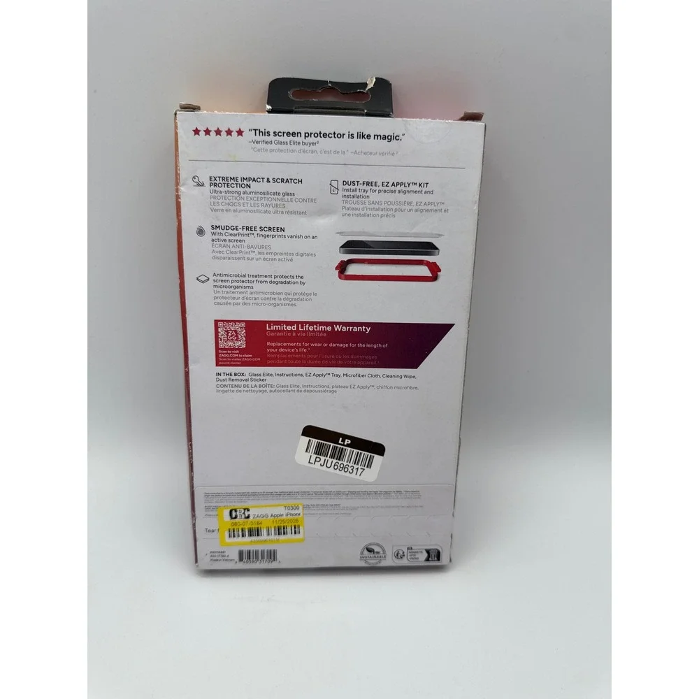 Zagg Screen Protector iPhone 16 Pro Max 6.9 Clear New Glass Elite 5X Stronger